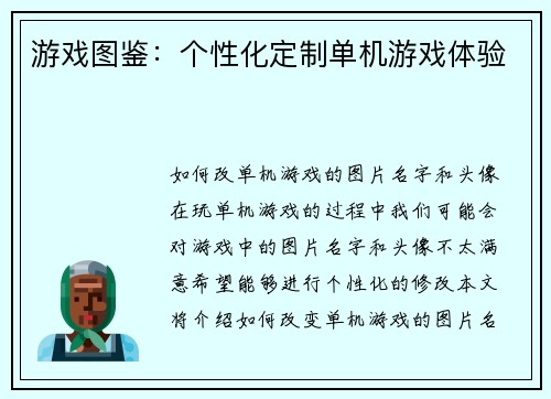 游戏图鉴：个性化定制单机游戏体验